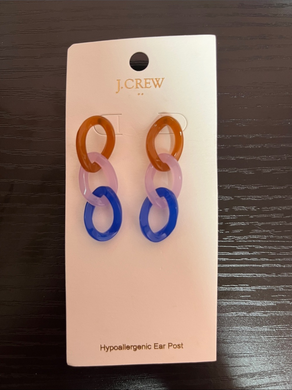 J. Crew Triple-Link Drop Earrings in Brown, Lavender, & Blue